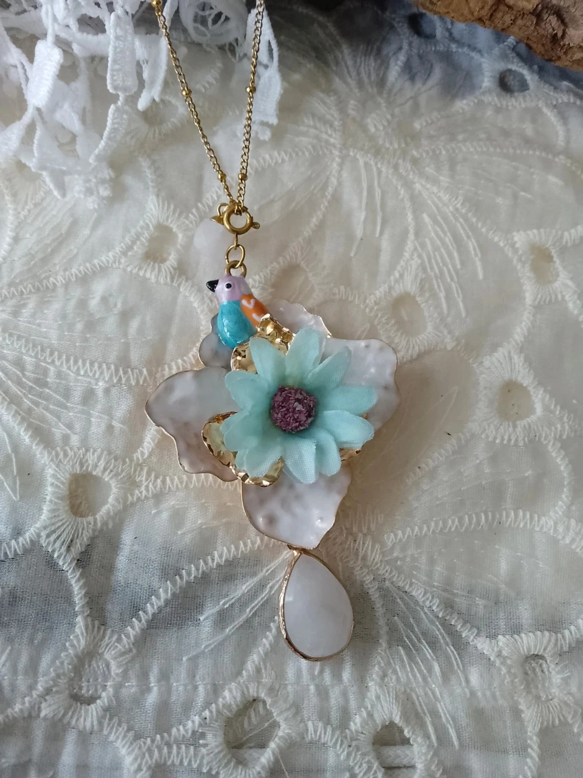 Bohemien bloem-, vogel- en natuursteen ketting – photo 4